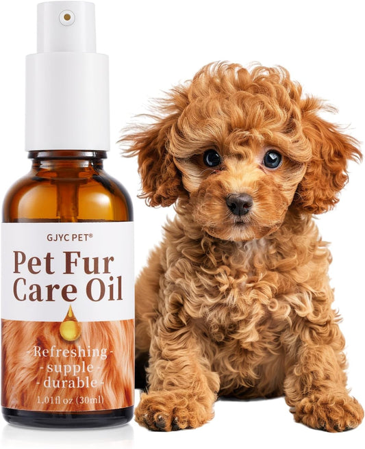Amazon Pet Fur Shine & Detangle Oil bottle with a white label and dropper cap, designed to enhance pet fur shine and detangling.