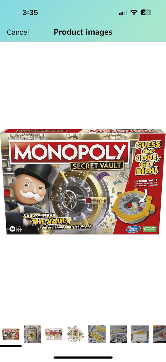 Monopoly Secret Vault Board Game for Kids Ages 8 and Up, Family Board Game for 2-6 Players